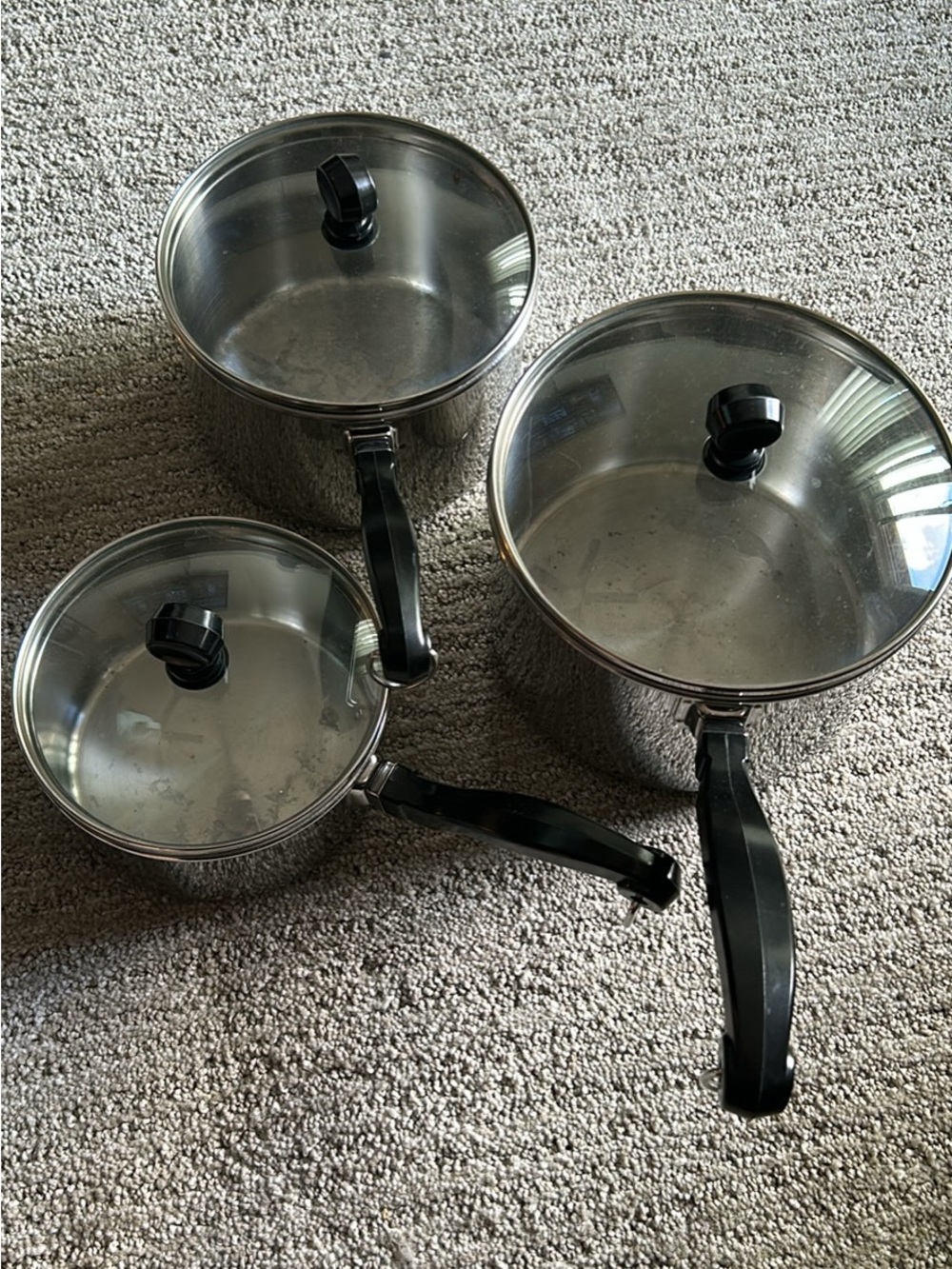 Farberware Stainless Steel Saucepan Set with Black Handles and Glass Lids